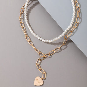 Retro Heart Pearl Necklace