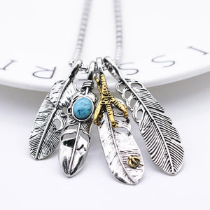 Vintage Feather Stainless Steel Chain Necklace