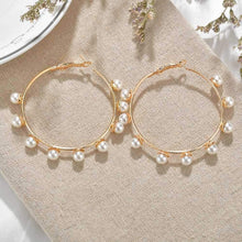 Load image into Gallery viewer, Pearl on Oversized Hoops Earrings
