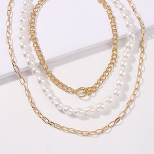 Multilayer Thick Chain Pearl Necklace