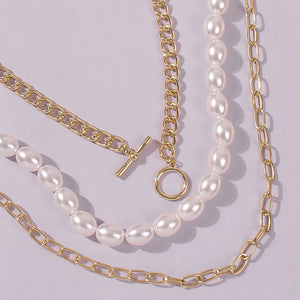 Multilayer Thick Chain Pearl Necklace