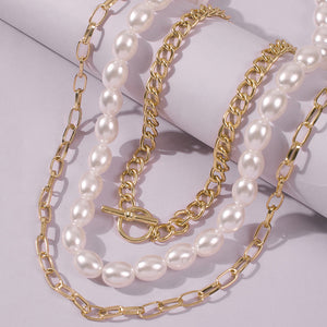 Multilayer Thick Chain Pearl Necklace