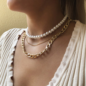 Gold Chain Pearl Multi-layer Necklace