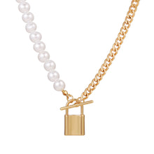 Load image into Gallery viewer, Lock Pendant + Pearl Necklace
