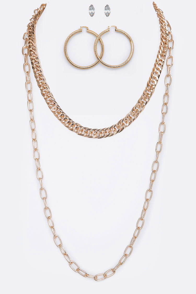 Hoop & Studs Layered Necklace Set