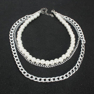 Thick And Thin Chain Pearl Multi-layer Necklace