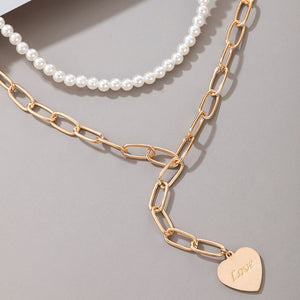 Retro Heart Pearl Necklace