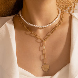 Retro Heart Pearl Necklace