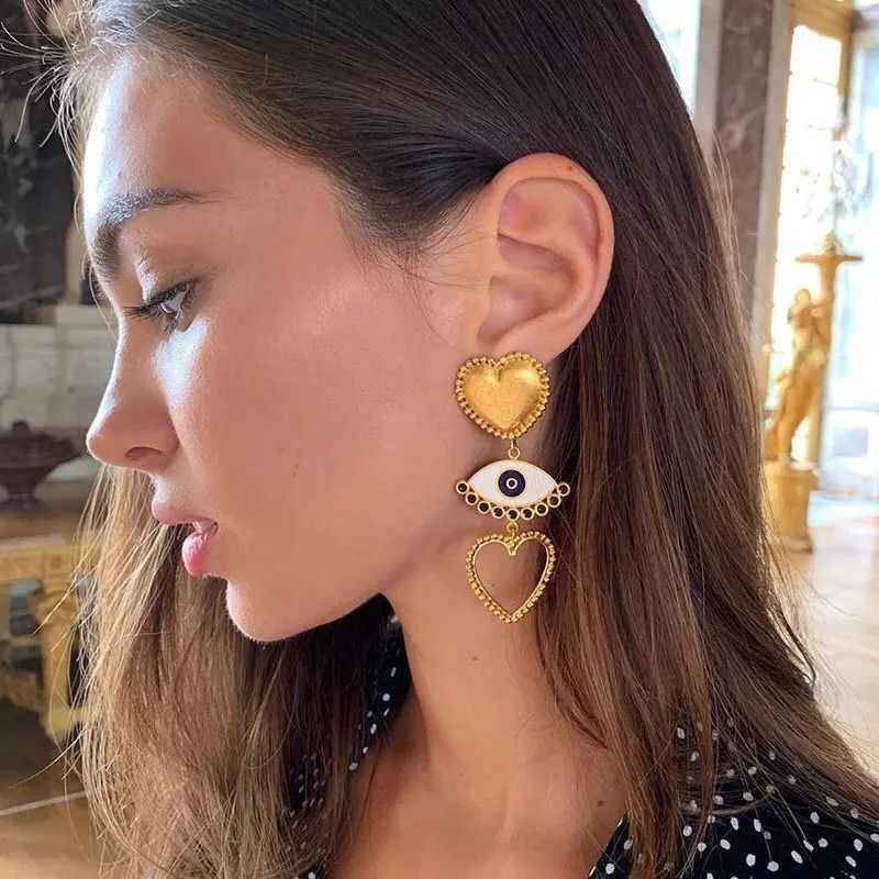 Hearts + Evil Eye Drop Earrings