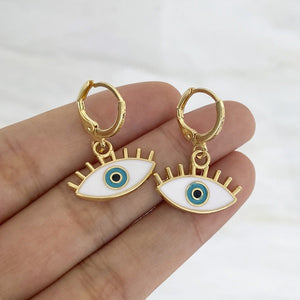 Dripping White Evil Eye Earrings
