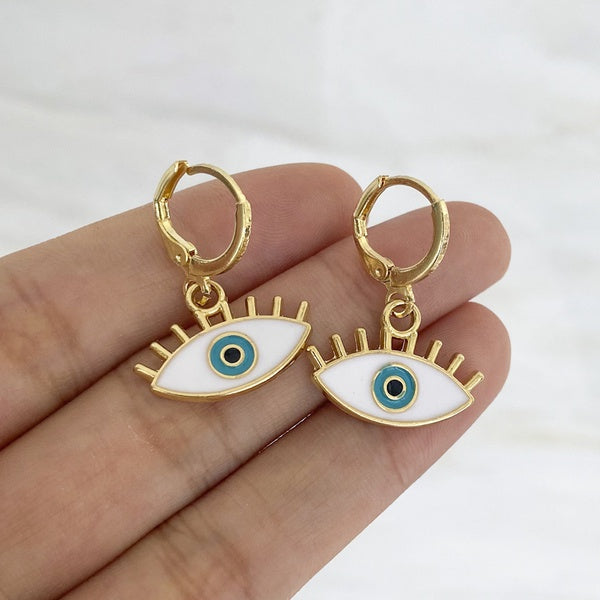 Dripping White Evil Eye Earrings