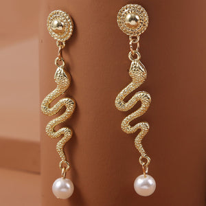Snake Pearl Long Earrings