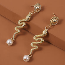Load image into Gallery viewer, Snake Pearl Long Earrings
