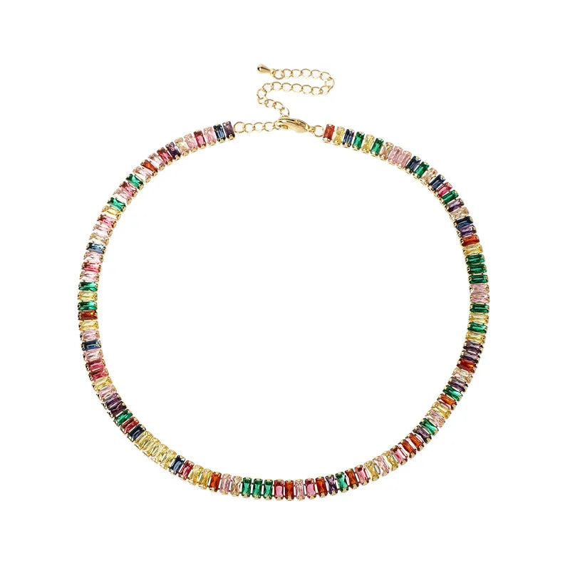 Rainbow Baguette Stone Necklace